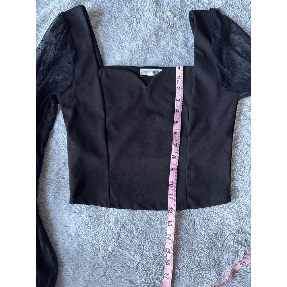 Moa Moa Black Mesh Puff Sleeve Crop Top Sweetheart Neck Y2K Goth S Small - Picture 8 of 8